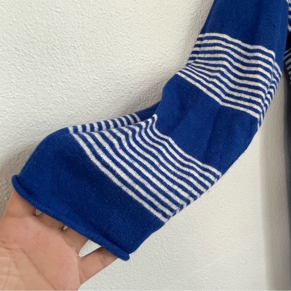 MADEWELL DECKHOUSE SWEATER IN STRIPE BLUE WHITE WOOL BLEND WARM V NECK SZ M - Picture 4 of 10